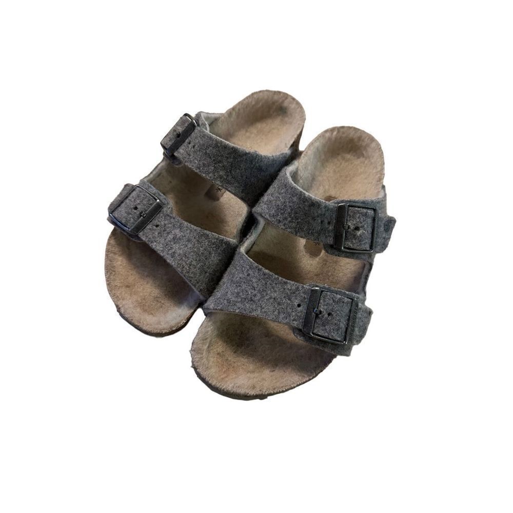 Birkenstock Sherpa Shearling Grey Wool Slide Sandal Big Kids Size 2 EU 33